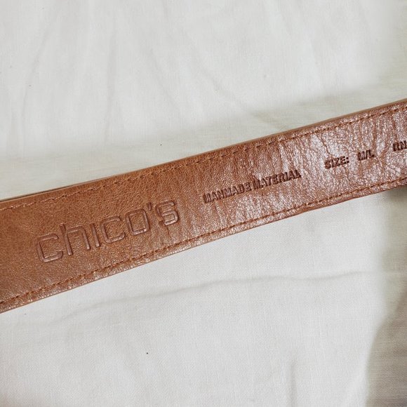 Chico's Brown Leather Braided Slide Belt Medium Large Waist Hips w Silver Buckle - Picture 3 of 4